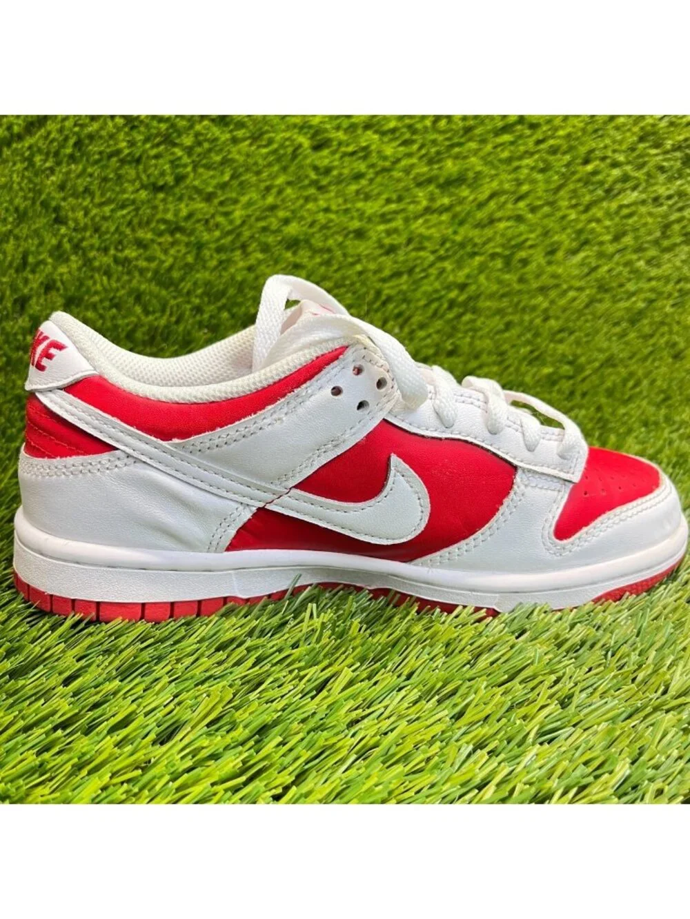 Nike Dunk Low Boys Size 4Y Red White Athletic Leather Basketball Shoes Sneakers
